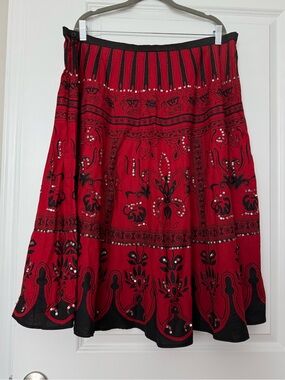 Tantrums Collection 90s Cotton Red Black Whimsigoth MidiSkirt Sequin Grunge L/XL